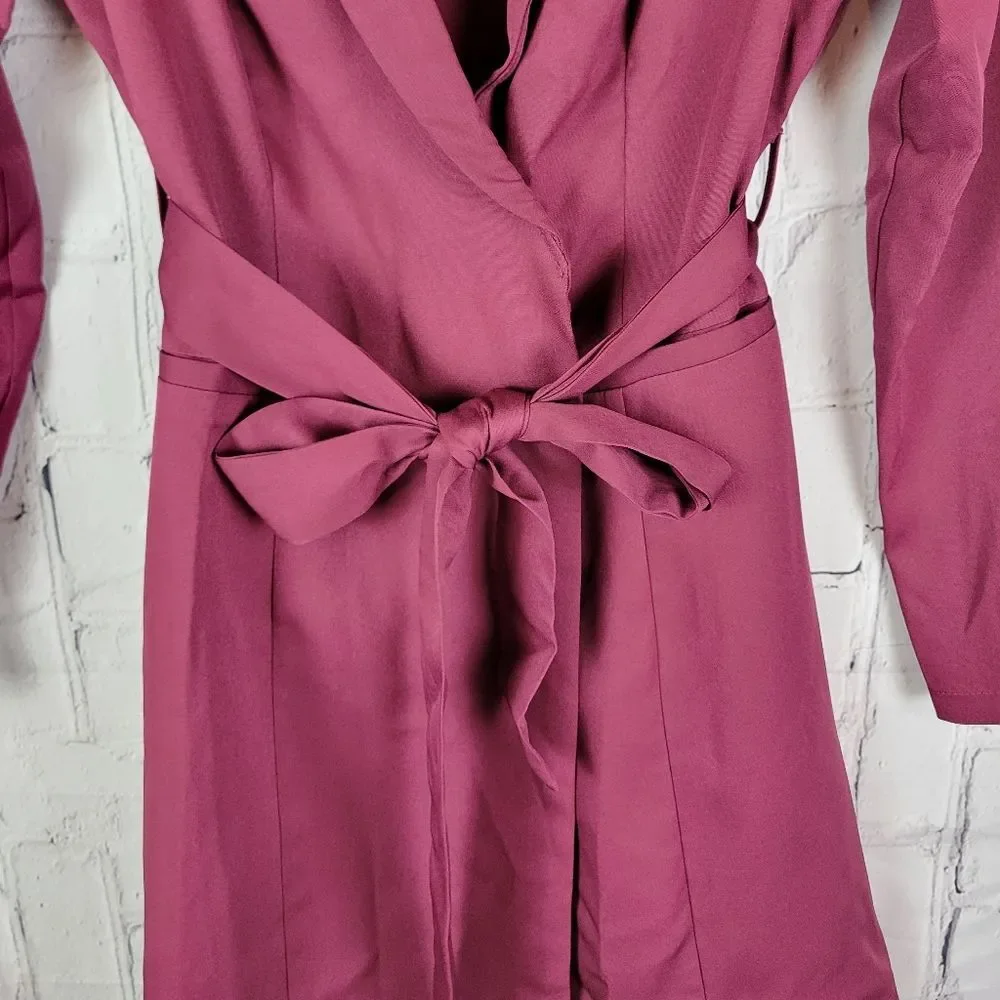 Milk & Honey burgundy red long sleeve belted wrap short blazer dress - Picture 6 of 10